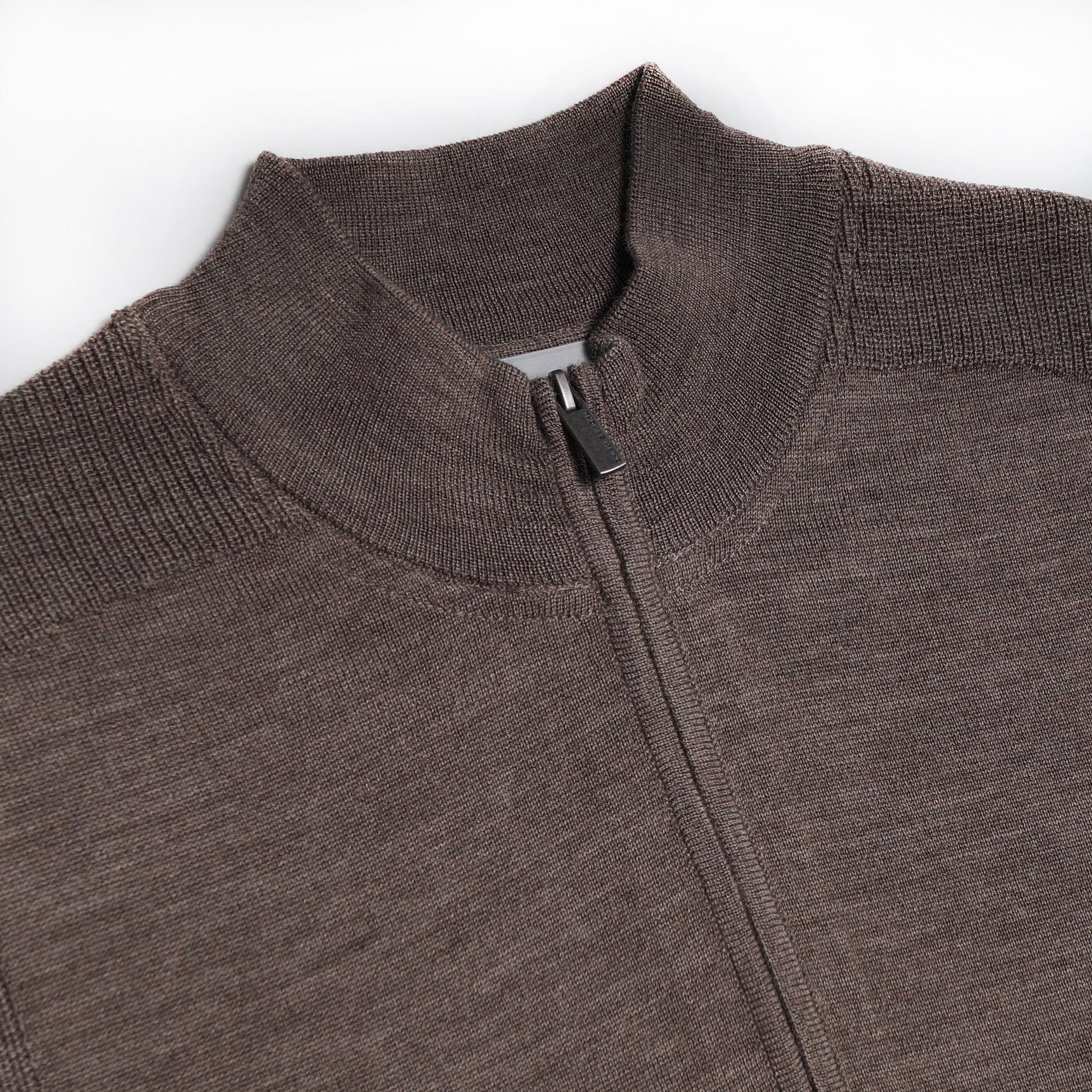 Thomas Merino Funnel Neck Zip Sweater - Beige
