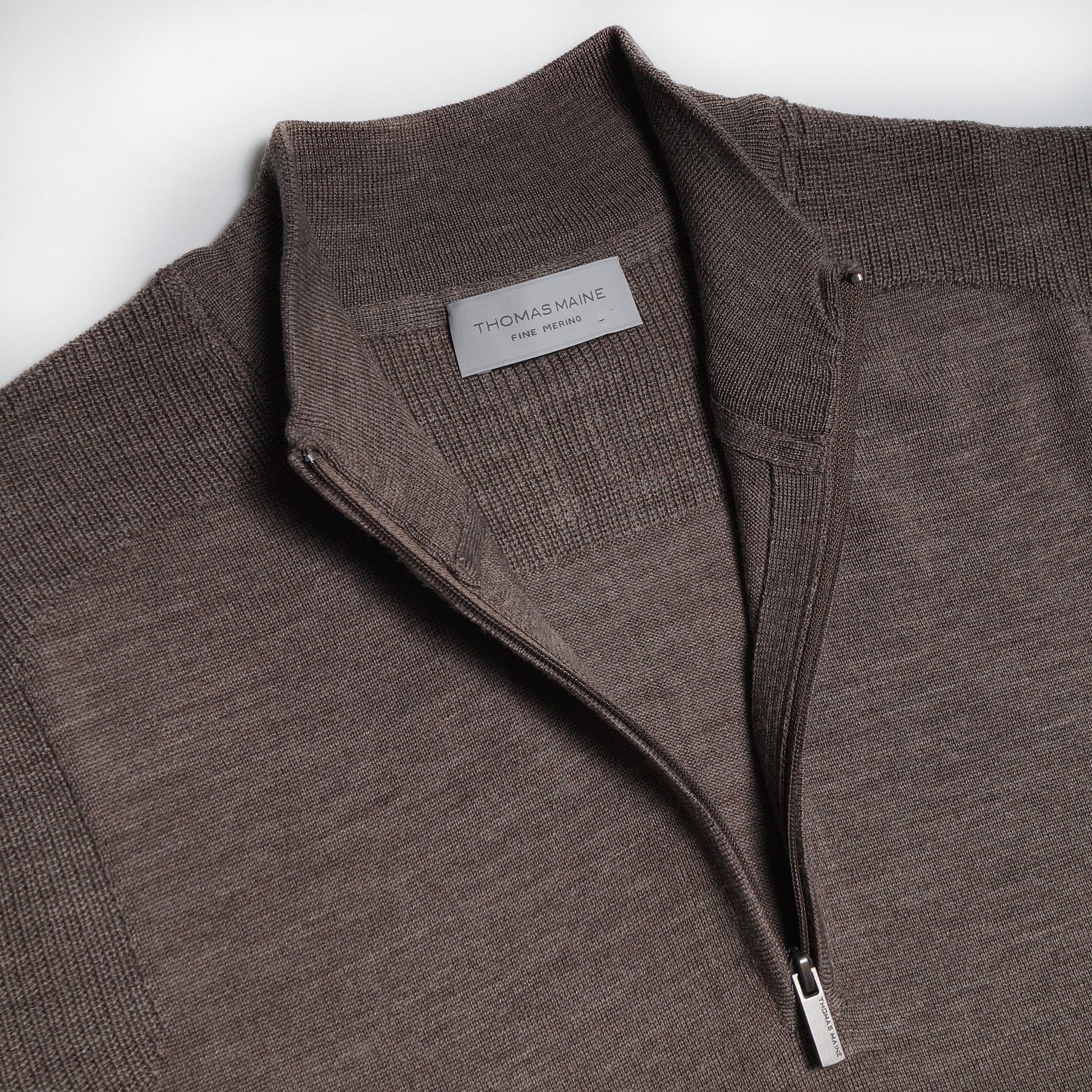 Thomas Merino Funnel Neck Zip Sweater - Beige