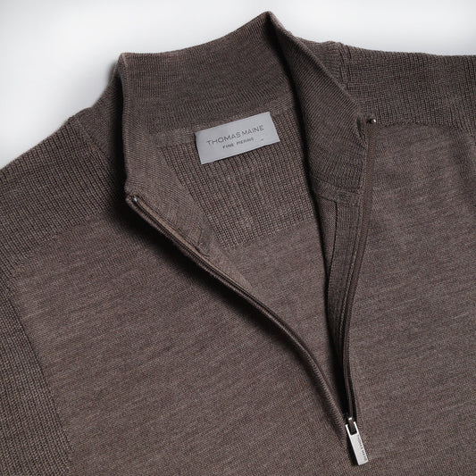 Merino Funnel Neck Zip Sweater - Beige