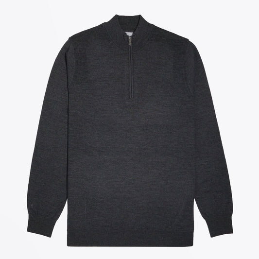 Merino Funnel Neck Zip Sweater - Charcoal Grey