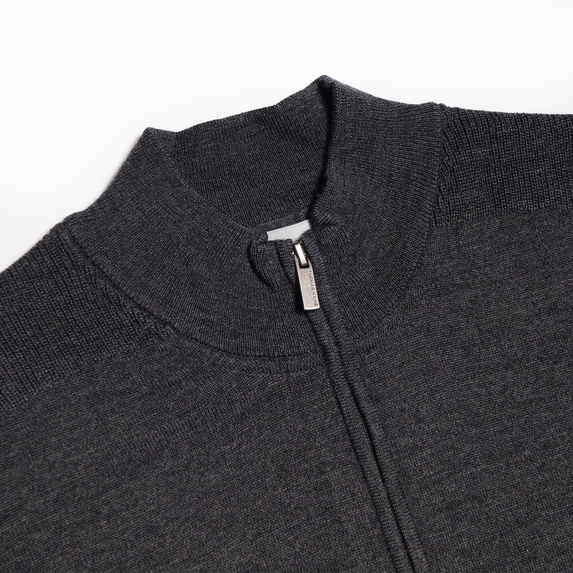 Thomas Merino Funnel Neck Zip Sweater - Charcoal Grey