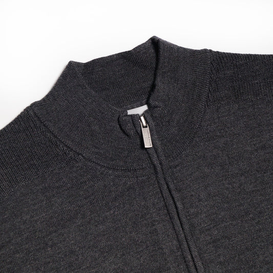 Merino Funnel Neck Zip Sweater - Charcoal Grey
