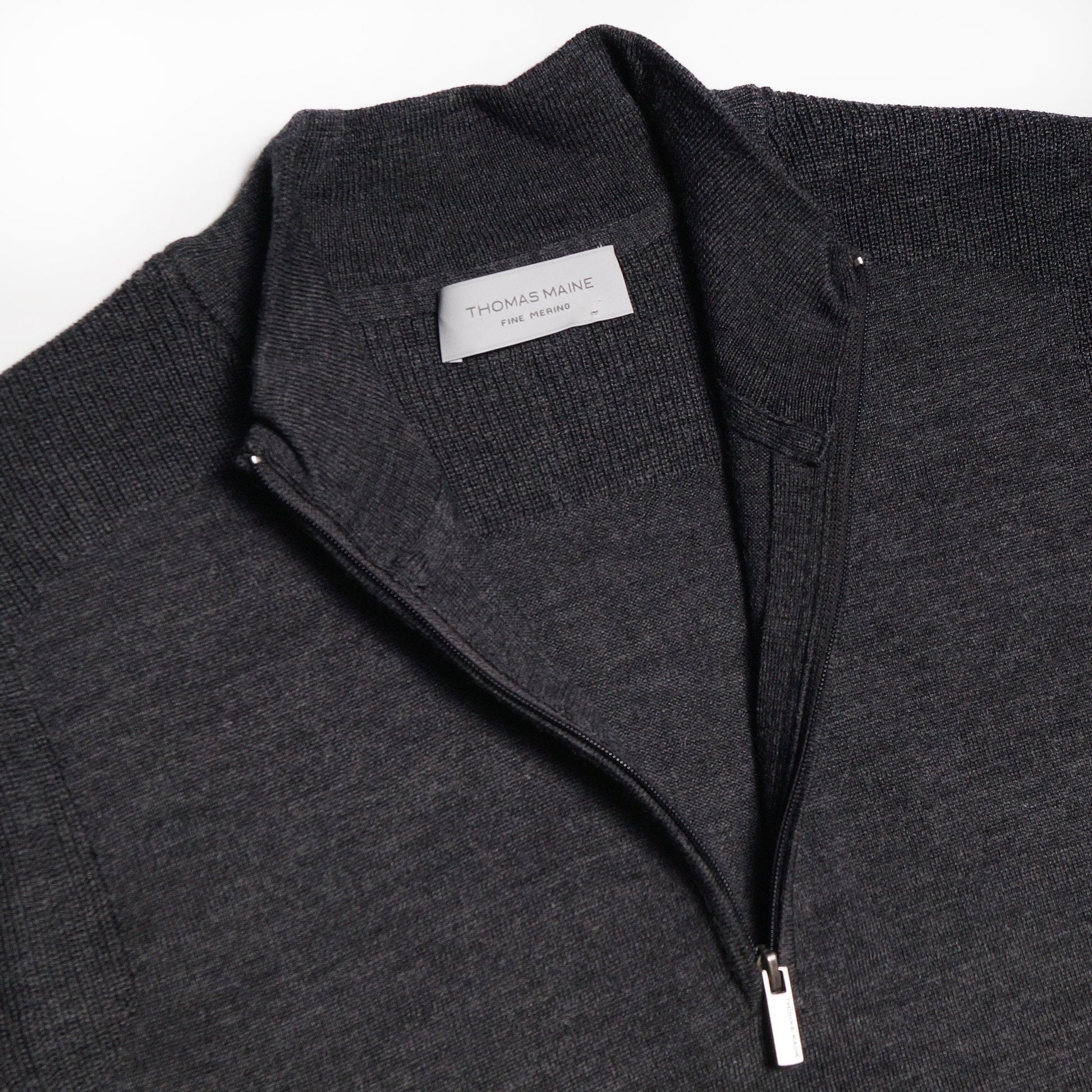 Thomas Merino Funnel Neck Zip Sweater - Charcoal Grey