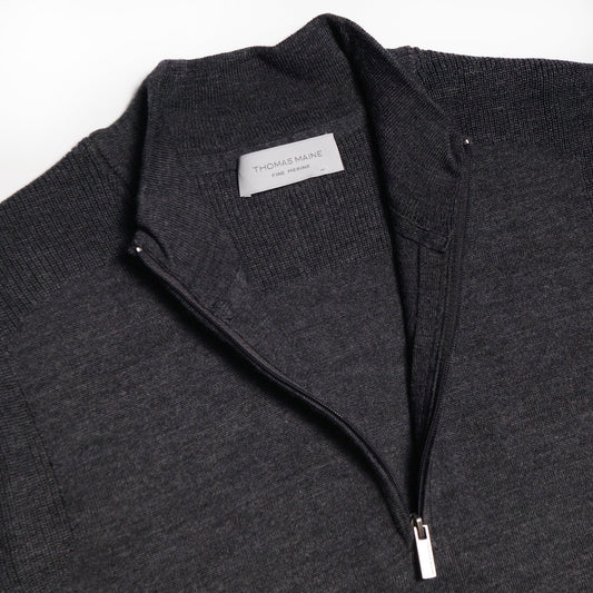 Merino Funnel Neck Zip Sweater - Charcoal Grey
