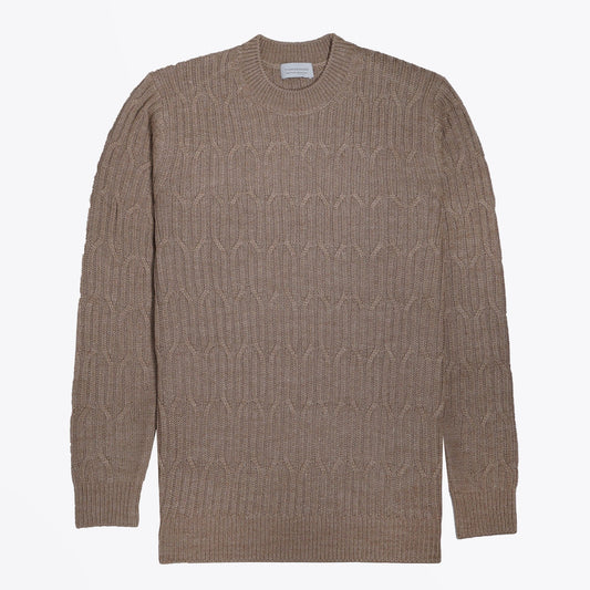 - Crew Neck Cable Knit - Beige