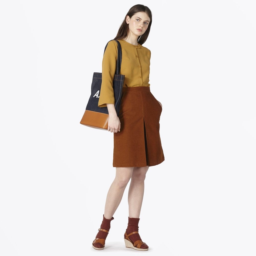 - Coco - Corduroy Pleated Skirt - Brown