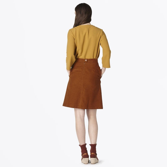 - Coco - Corduroy Pleated Skirt - Brown
