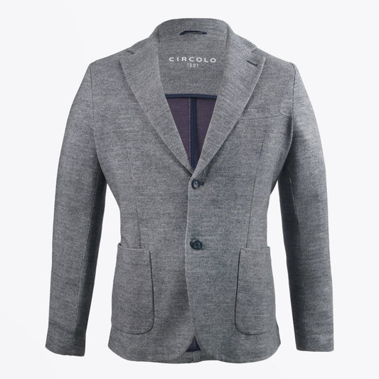 - Fine Printed Stretch Blazer - Blue