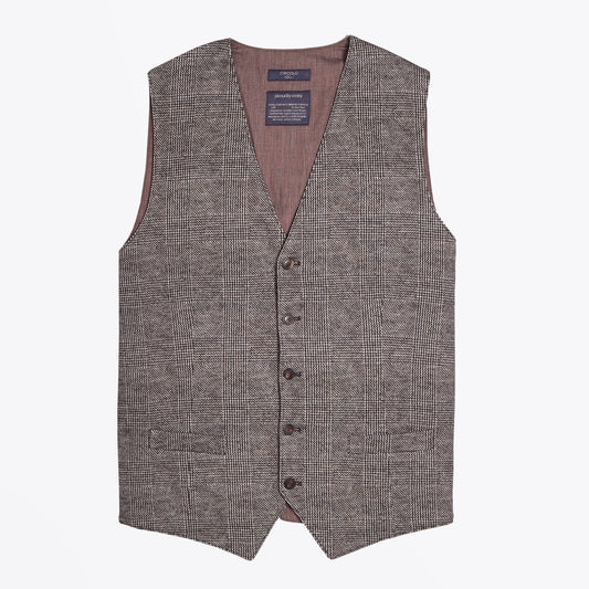 - Checked Stretch Waistcoat - Brown