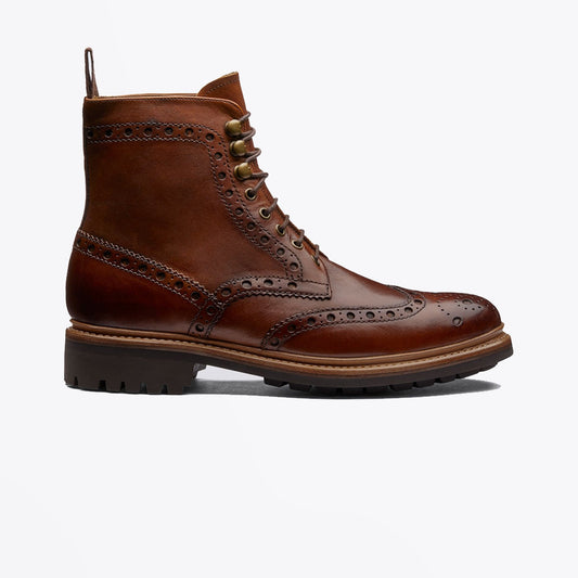 - Fred - Hand Painted Brogue Boot - Tan
