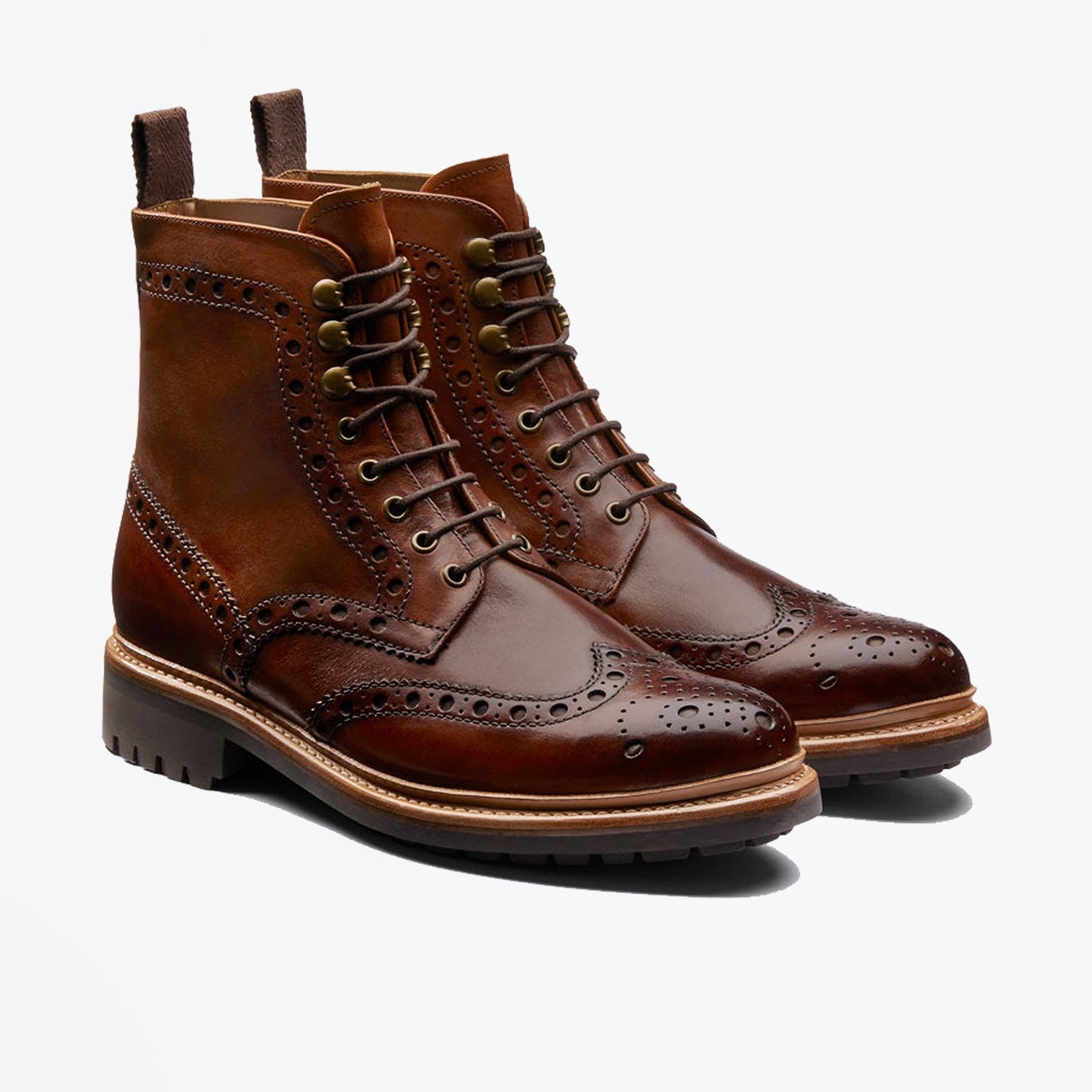 - Fred - Hand Painted Brogue Boot - Tan