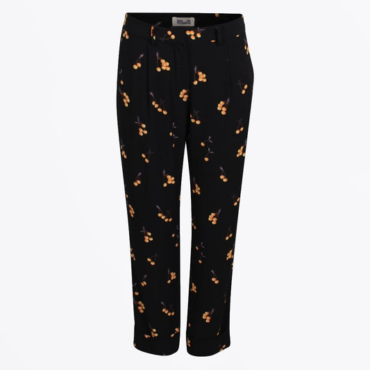 - Narethe Cherry Print Trousers - Black