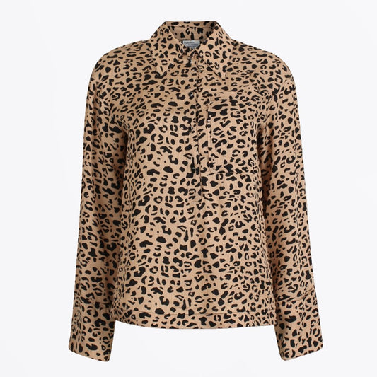 - Moxie Leopard Print Blouse - Beige/Black