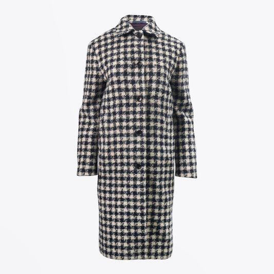 - Wool Dogtooth Print Coat - Navy/White