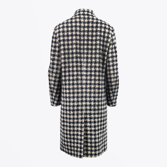 - Wool Dogtooth Print Coat - Navy/White