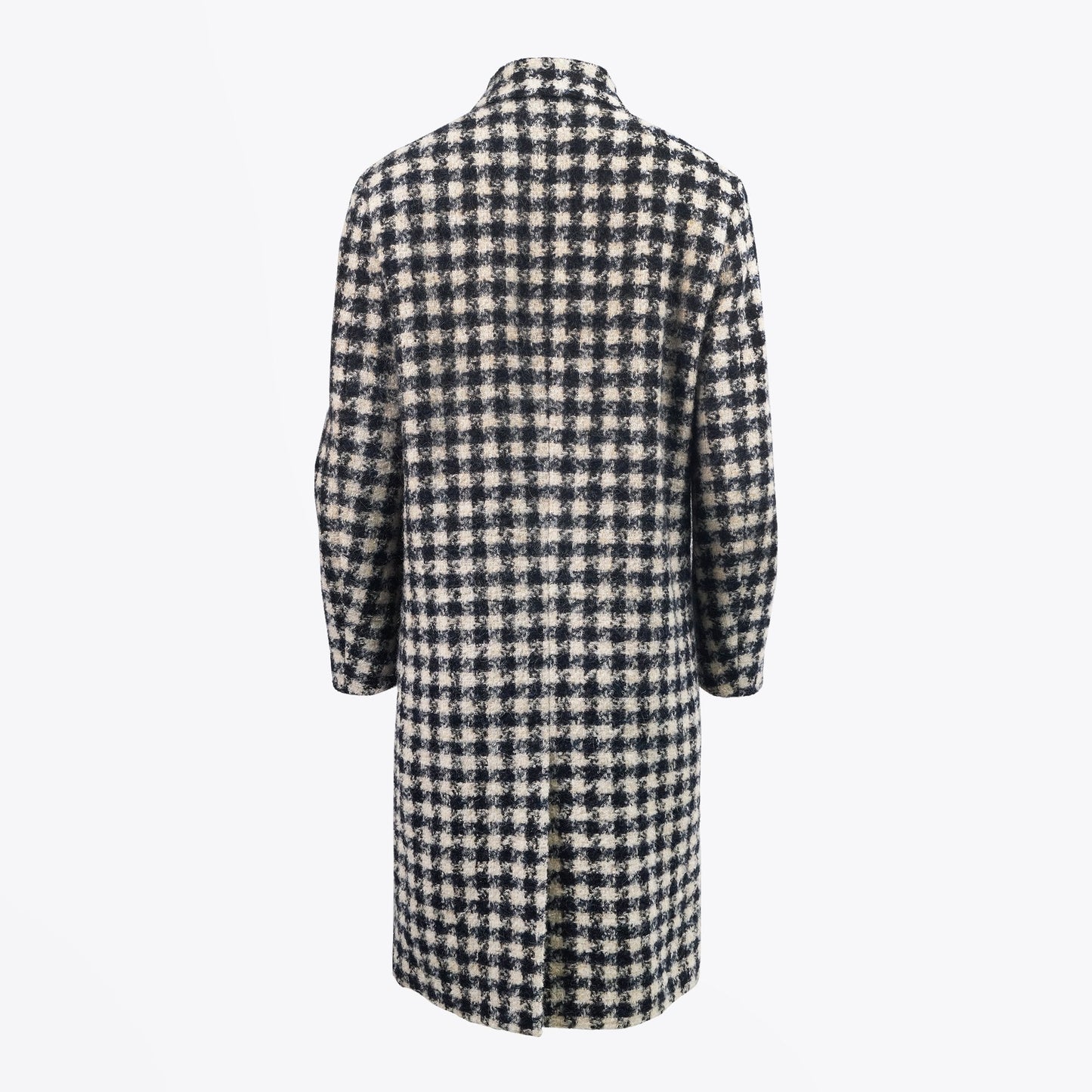 - Wool Dogtooth Print Coat - Navy/White