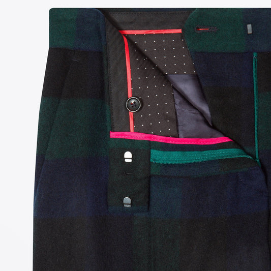 - Checked Wool-Blend Trousers - Green