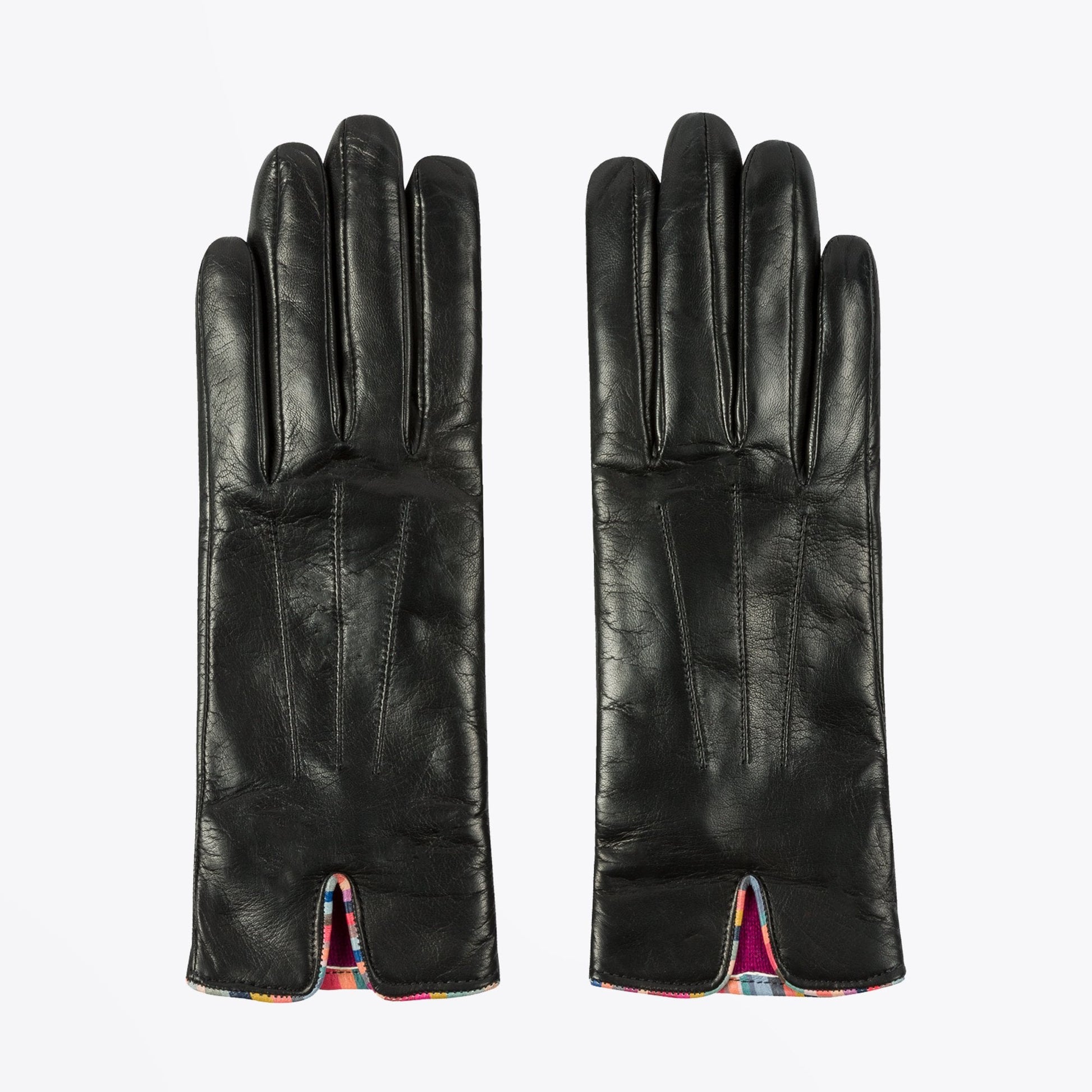 Paul Leather Gloves With 'Swirl' Piping - Black