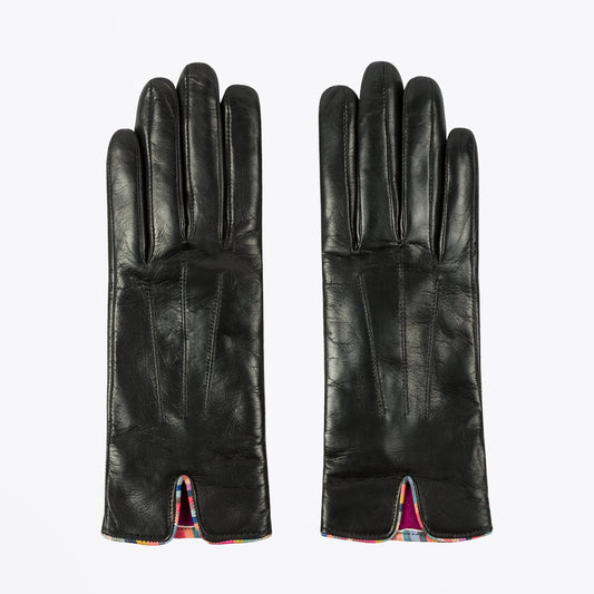 Leather Gloves With 'Swirl' Piping - Black