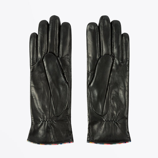 Leather Gloves With 'Swirl' Piping - Black