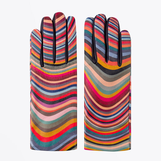 - Swirl Print Leather Gloves - Multi