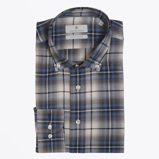 - Cotton Checked Shirt - Blue