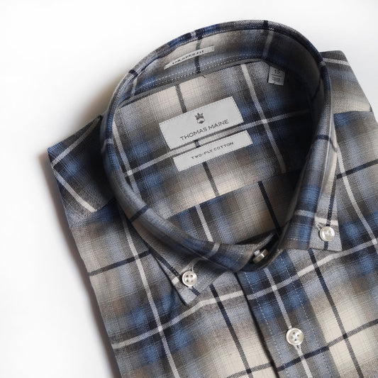 - Cotton Checked Shirt - Blue