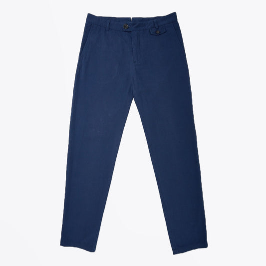 - Fishtail Cotton Trousers - Blue