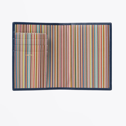 Leather Stripe Interior Passport Cover - Blue