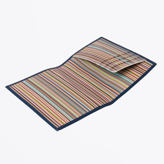 Leather Stripe Interior Passport Cover - Blue