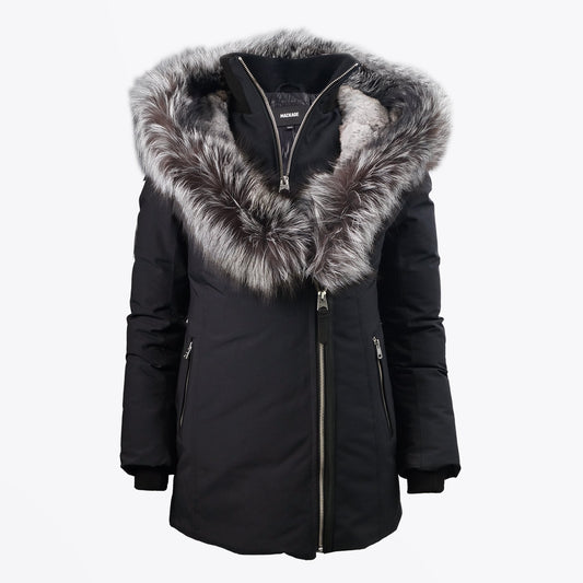 - Akiva Winter Down Coat With Silver Fox Fur Collar – Black