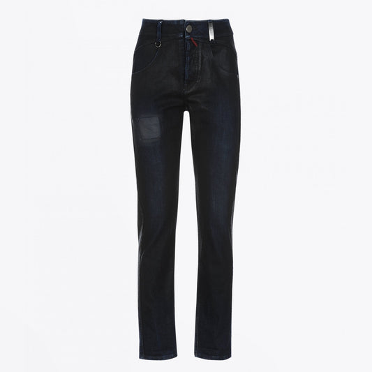 - Thrive - Cotton Waxed Jeans with Patch - Blue