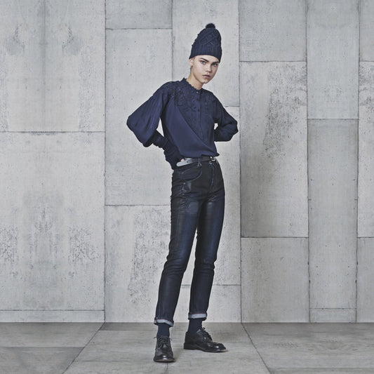 - Thrive - Cotton Waxed Jeans with Patch - Blue