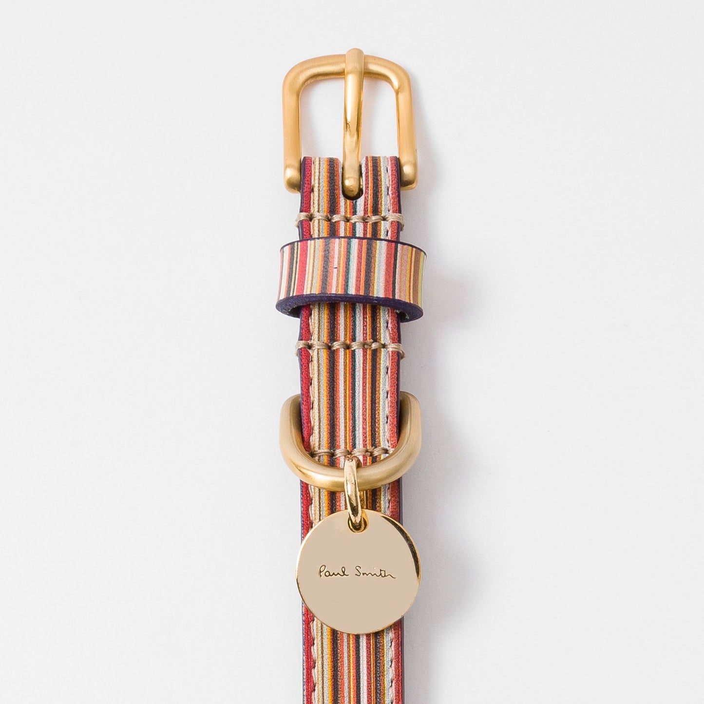 - Stripe Print Leather Dog Collar - Multi