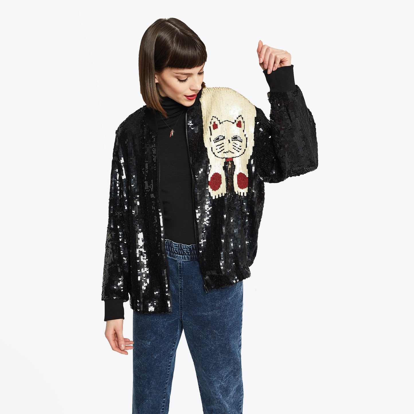 - Sequin Cat Jacket - Black