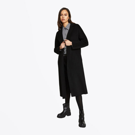Long Belted Coat - Black