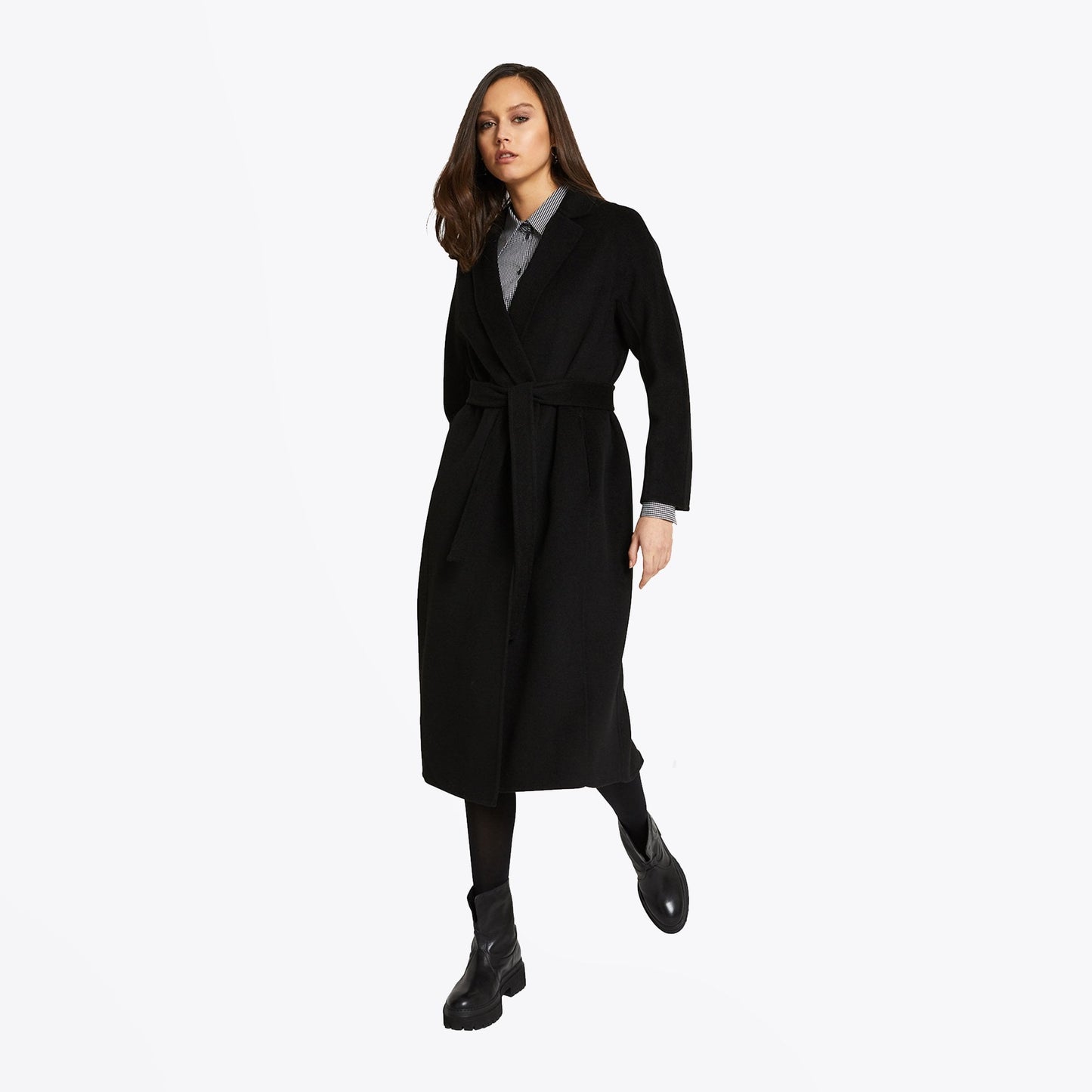 Long Belted Coat - Black