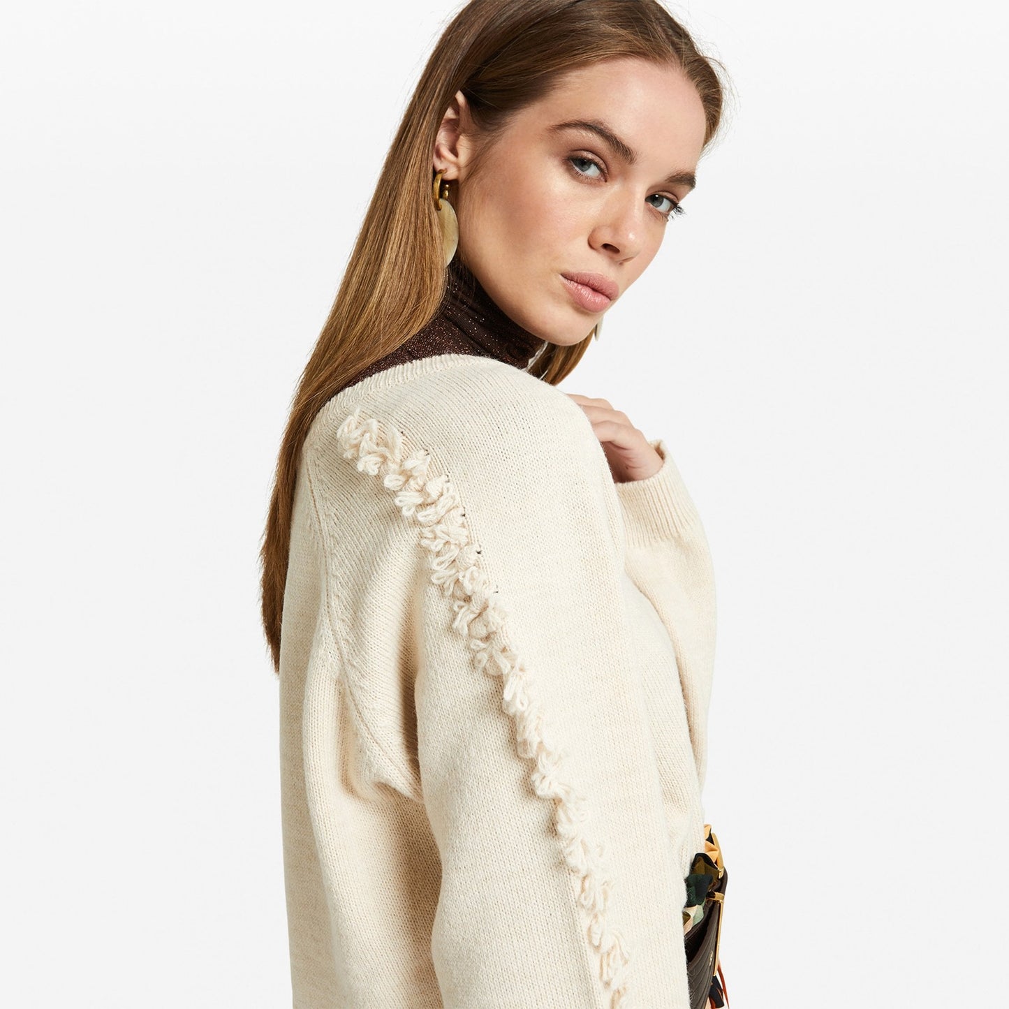 - V-Neck Gold Button Knit - Cream