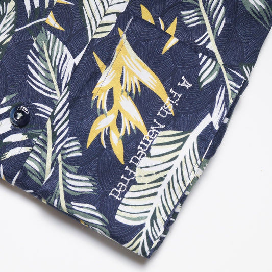 - Tropical Floral Print Shirt - Navy