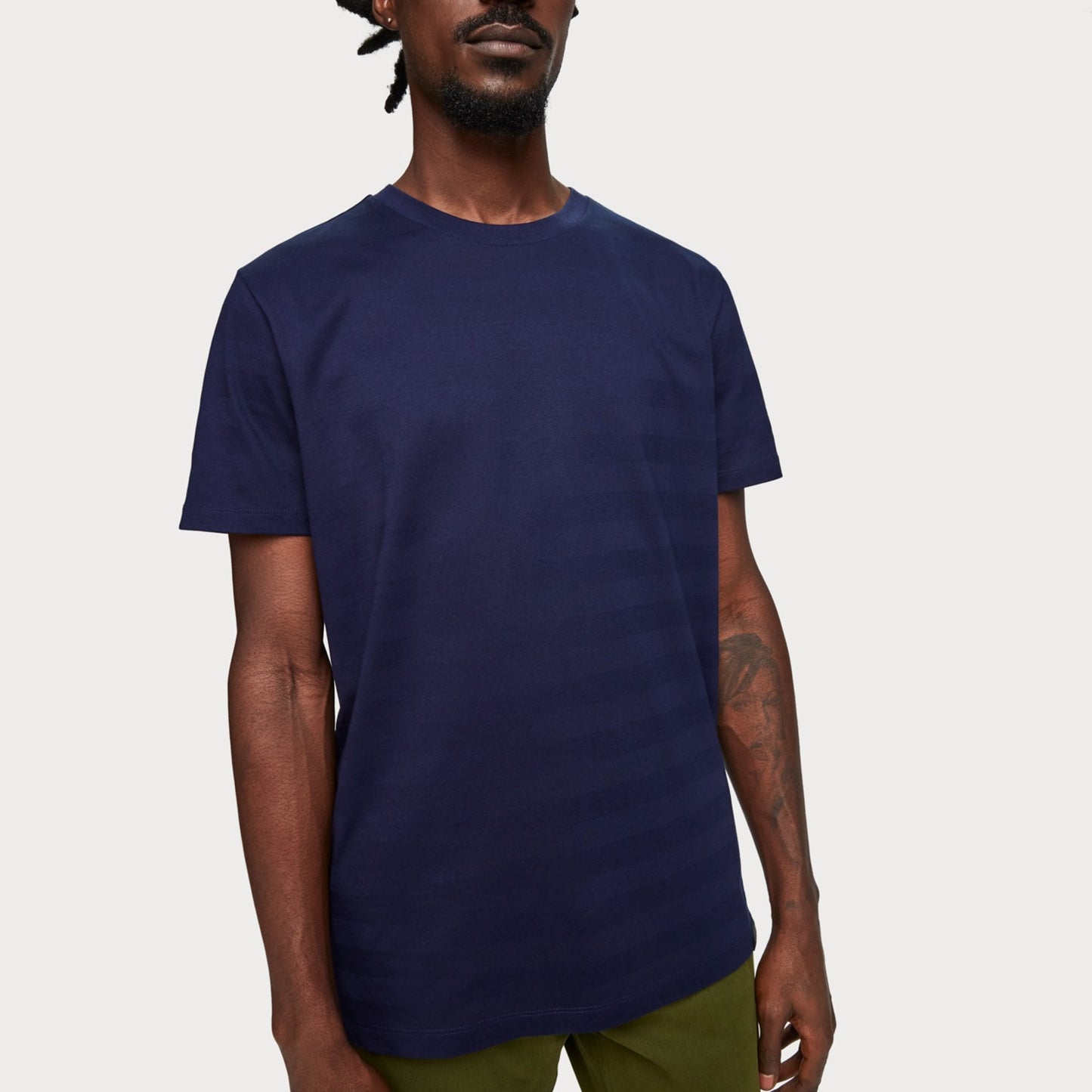 - Stripe Crew Neck Tee - Navy