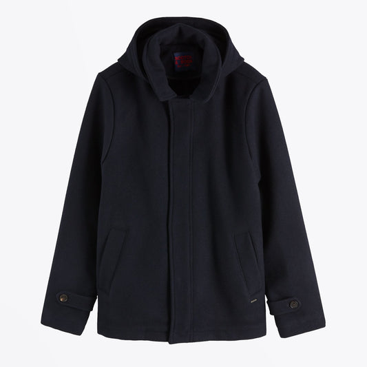 - Wool Blend Hooded Jacket - Navy