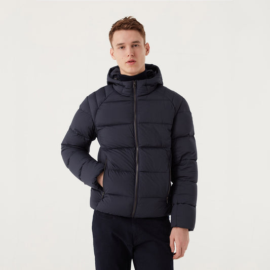 Hooded Winter Down Jacket - Navy