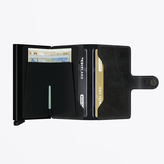 Mini Wallet - Vintage Black Leather