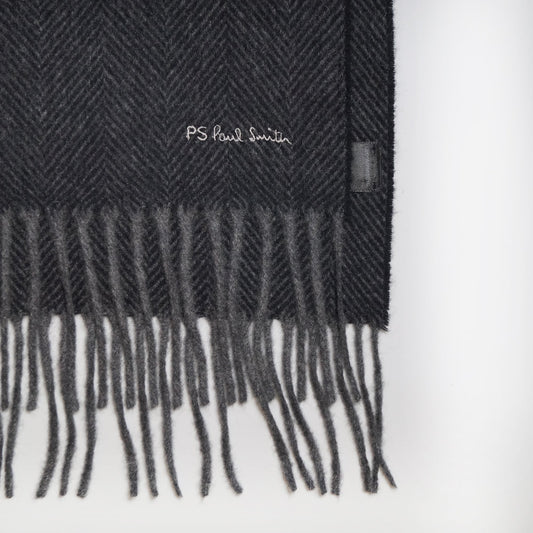 - Two-Tone Herringbone Scarf - Grey/Black