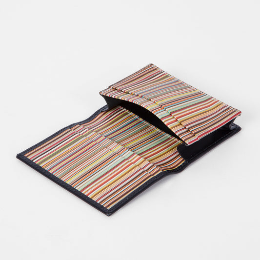 Leather Fold-Over Card Wallet - Dark Navy