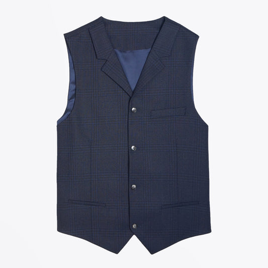 - Wool Check Waistcoat - Navy