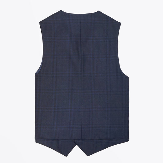 - Wool Check Waistcoat - Navy