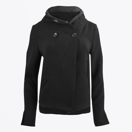 Leather Trim Jacket - Black