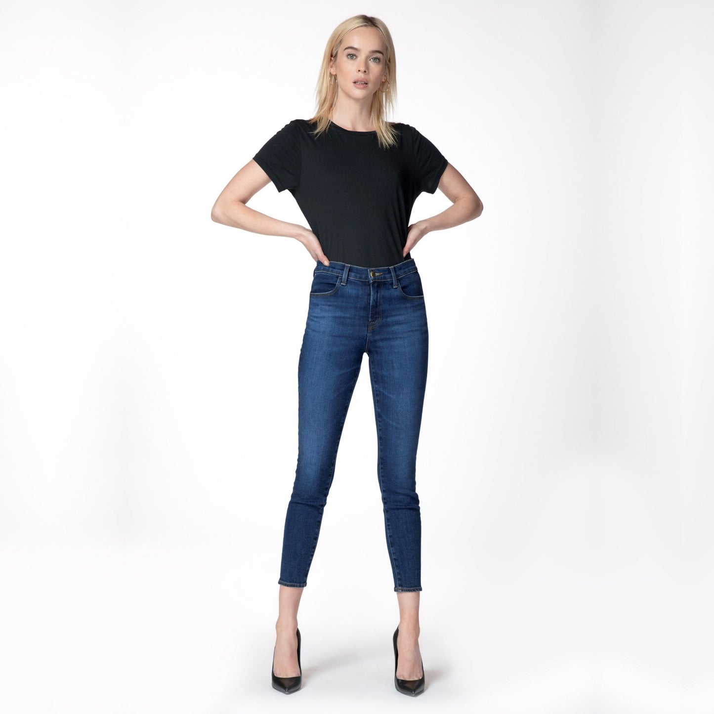- Alana - High Rise Crop Skinny Jeans - Blue