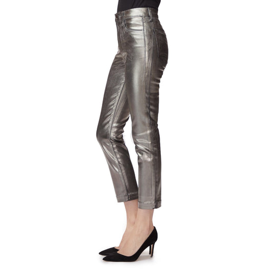 - Ruby - High Rise Crop Cigarette Jeans - Galactic Silver